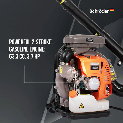 Gas Backpack Leaf Blower Delivers 3.7 HP Power From 63.3cc Engine With Up To 230 MPH Airspeed And 920 CFM For Quick Wet And Dry Debris Cleanup