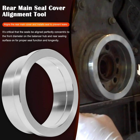 Front And Rear Cover Billet Alignment Tool And Oil Pan Alignment Tool Kit for LS Series Engines in use on rear main seal