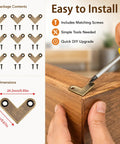 Upgrade Your DIY Builds With These 8 Piece Bronze L Shaped Corner Brackets installed on wooden furniture corner.