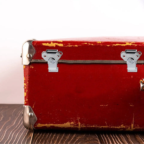Spring Loaded Stainless Steel Butterfly Latches for Wooden Boxes Decorative Draw Latches with Silver Finish on Red Box