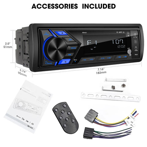 Beast Bluetooth Marine Stereo for Boats Single Din Boat Radio with LCD, remote, wiring, and accessories displayed