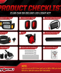 Image showing components of the Deluxe 12V LED Headlight And Taillight Kit For 1993 Up Club Car DS Gas And Electric Golf Carts Street Legal With Turn Signals Horn Brake Pad Wire Harness.