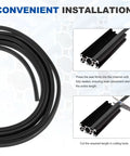 Heavy Duty Aluminum T Slot Cover Strip For 3030 And 4040 Extrusions, black seal installation guide with cutting tools.