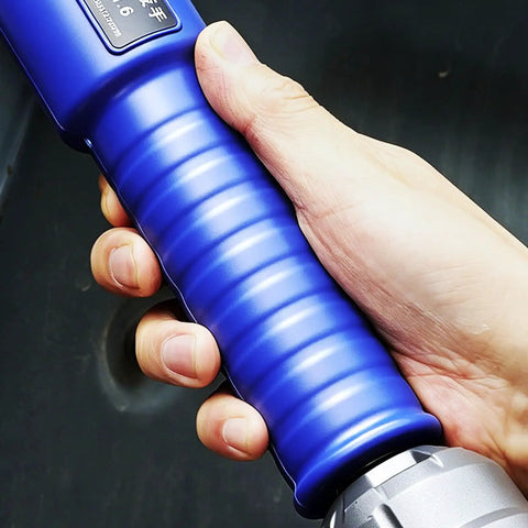 Heavy Duty Pneumatic 1/2 Inch Right Angle Impact Wrench Built Like A Tank For Serious Job Sites And Tight Squeeze Spots With Real Deal Torque And Dependable Air Power, ergonomic blue handle in use.