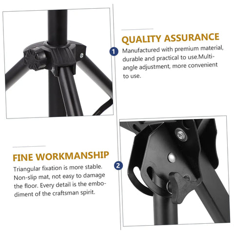 Close-up of Heavy Duty Adjustable Height Tripod Snare Drum Rack Stand With Slick Black Alloy Finish showing quality adjustment features.