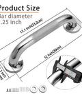 2 Pack 12 Inch 304 Stainless Steel Shower Grab Bars, Anti Slip Handicap Handrails, 1.25 Inch Diameter, Heavy Duty Bathroom Safety Rails