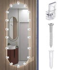 32 Pack Slick Clear Plastic Mirror Clips With Rock Solid Rust Resistant Metal Screws Frameless Glass Mounting Hardware For Wall Cabinet Door And Picture Frames Straight Up Easy Install with mirror and screws.