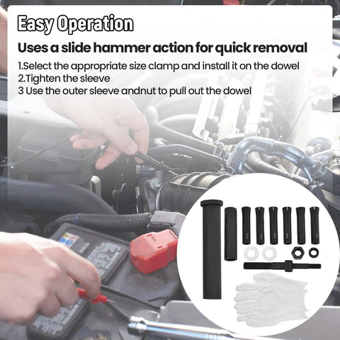 95300 Dowel Pin Puller Kit Heavy Duty Slide Hammer Removal Tool For Auto Repair Easy Pin Extraction With Collet And Sleeve Grip System Ideal For Pin Removal In Automotive Assembly And Maintenance Tasks, black steel parts in engine bay