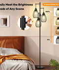 Dimmable Farmhouse Industrial Floor Lamp With Teardrop Cage Includes 3 X 800LM LED Edison Bulbs Tall Tree Style in bedroom