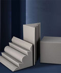 Flat Out Silent Acoustic Foam Panels For Walls And Ceilings That Squash Echo And Reverb With Tackable Surface, showing gray wedge and cube shapes.