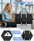 Woman sitting beside Gym Travel Duffle Bag For Women And Men, Lightweight Carry On Size 18x14x8, on suitcase handle