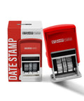 Top Shelf Self Inking Date Stamp With Adjustable Month Day Year Dial For Slick Office Sorting Shipping Invoices And Expiration Tagging Quick Red Ink Makes Daily Record Keeping A No Sweat Success in red color with packaging.