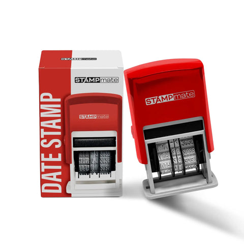 Top Shelf Self Inking Date Stamp With Adjustable Month Day Year Dial For Slick Office Sorting Shipping Invoices And Expiration Tagging Quick Red Ink Makes Daily Record Keeping A No Sweat Success in red color with packaging.