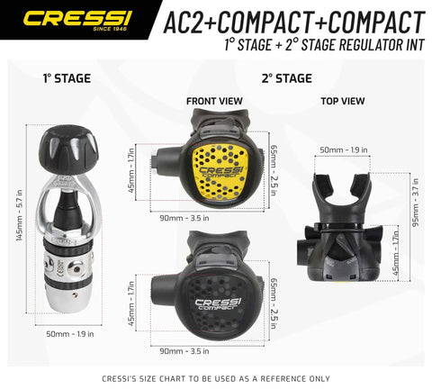 AC2 Compact Regulator Set With Octopus Compact All In One Dive Rig 1st Stage Piston 2nd Stage XS Compact Black And Yellow