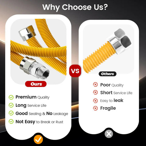 Comparison between 72 Inch Flexible Stainless Steel Gas Line Kit and other gas line options, highlighting quality features.