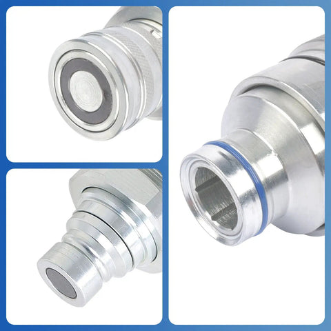 Heavy Duty Hydraulic Coupler Kit With Male And Female Flat Face Quick Connect Set For 4BD4FH 48MM Thread close-up of connectors.