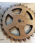 Enigma II Encryption Machine Escape Room Prop With Real Gears And Hardwood Build Compact Size 9.4 By 3.2 By 1 Inches For Encoding And Decoding Secret Messages Includes Eight Hidden Clues showing detailed gears and wooden surface.