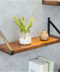 Steel Corner Bracket Wall Mounted Shelf Support Triangular Iron Brackets Set Of Two Black Metal Rack Keeps Things Solid For Easy Floating Installations With Serious Rustic Vibes, showcasing shelf with plants.