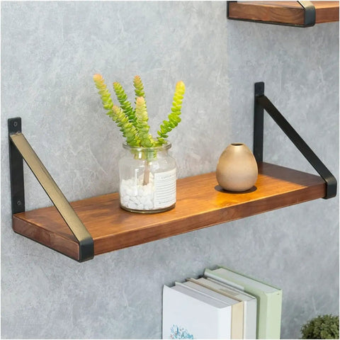 Steel Corner Bracket Wall Mounted Shelf Support Triangular Iron Brackets Set Of Two Black Metal Rack Keeps Things Solid For Easy Floating Installations With Serious Rustic Vibes, showcasing shelf with plants.