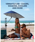 People enjoying beach under Versa Brella Firebrick Clamp On Shade Umbrella With UPF 50 Plus Protection Rugged Canopy That Wont Tear