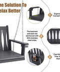 All Weather Outdoor Hanging Porch Swing For Two Seats With Cup Holders Durable Plastic Patio Swing Bench With Chains detail view