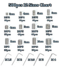 Chart of 500 pcs Grub Screw Set Assortment Kit 12 Sizes Stainless Steel M3 To M8 with hex wrenches shown below.