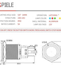 Diagram of 16mm Latching Push Button Switch 12V DC On Off Black Shell With Dope LED Angel Eye Head For 0.63 Inch Mount Hole.