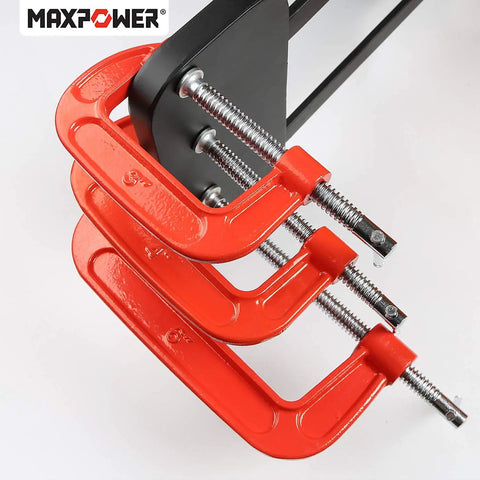 Three Piece C Clamp Set With 3 Inch 4 Inch And 6 Inch Clamps Ductile Cast Iron Construction Heavy Duty Rust Resistant Finish