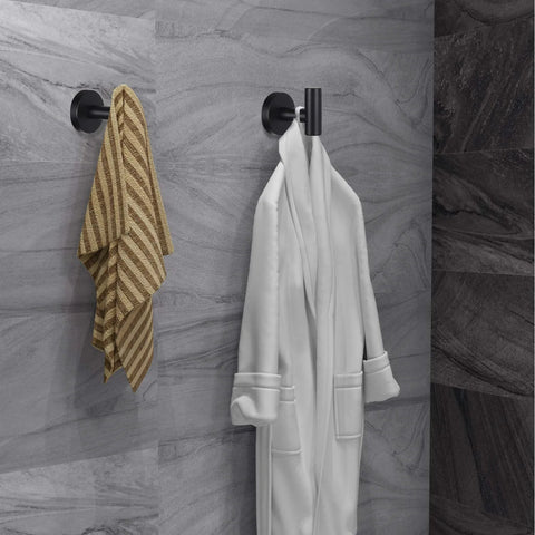 Four Pack Black Stainless Steel Towel Hooks Wall Mounted Heavy Duty Coat Robe Hanger for Door and Wall in Bathroom