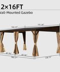 12x16 Ft Lean To Gazebo with Hardtop Roof for Patio and Backyard, Wall Mounted Outdoor Shelter with Sloping Galvanized Steel Roof.