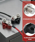 Two Pack Battery Terminal Distribution Block With M8 Dual Studs For Car Auto Boat Truck And RV Heavy Duty 12V Power Busbar Block Negative Positive Keeps Wiring Neat, red and black bases with M8 studs