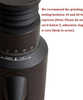 Dope Single Dose Electric Coffee Grinder Featuring 64Mm Titanium Flat Burrs And Stepless Adjustment To Nail Your Flavor Packed Espresso Routine In Sleek Black Finish showing grinding dial.