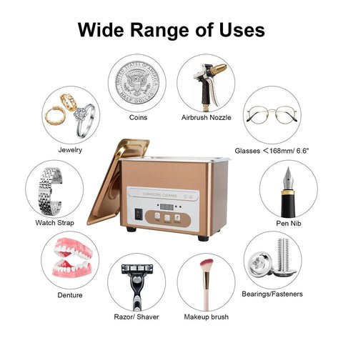 Gleam Your Duds With This Epic 900Ml Ultrasonic Cleaner for cleaning jewelry, glasses, coins, and more, featuring SUS304 tank.