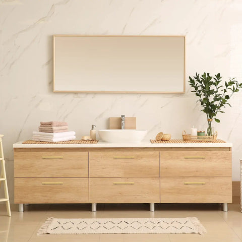 Square Brushed Gold Cabinet Pulls 8 Inch Rock Solid Stainless Steel Drawer Knobs Rust Resistant Kitchen Cupboard Hardware Zero Fuss Installation Darn Fresh Home Refresh on modern wooden vanity.