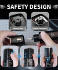 KUSOLE ultrasonic cutting tool collage view, black body with copper trim, 2-in-1 cutting/polishing, OLED/LED indicators.