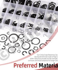 312 Pcs Snap Rings Kit With C Clips And E Clips Manganese Steel Retaining Ring Set M4 To M28 And 1.5 To 10mm shown in box