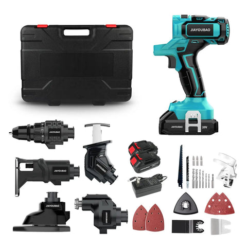 20V Max Electric Drill Tool Combo Kit 5 In 1 Multi Head Power Drill Set With 2 Li Ion Batteries, case, and accessories