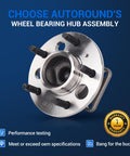 512357 Rear Wheel Hub Bearing Assembly Fits Chevy Impala Monte Carlo Venture Buick Regal LaCrosse Century Pontiac Grand Prix Oldsmobile Intrigue Saturn Relay With 5 Lug And ABS shown with flange and bolt details on blue background.
