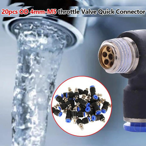 20 Pieces Push To Connect Pneumatic Fittings M5 For 4Mm OD Tubing with water flow and connector pile