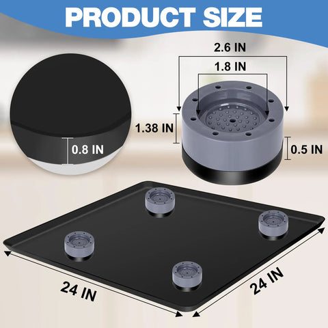 Mini Fridge Silicone Mat With Four Base Risers 24 By 24 By 0.8 Inches Drip Tray Under Refrigerator Mat Floor Protector Leak Resistant Portable Durable Anti Slip Black with product dimensions