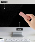 3 In 1 Screen Mist Cleaner Kit With Built In Spray And Microfiber Cloth used on a monitor screen, showcasing before and after cleaning effect.