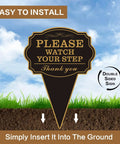 Double Sided Watch Your Step Yard Sign With Stake, 10x14 Rust-Free Metal Outdoor Safety Sign UV Printed For Walkways, Lawn, And Garden Paths