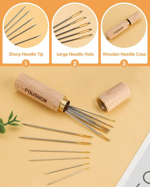 Wooden needle case with needles for Heavy Duty Upholstery And Denim Repair Kit With Blue Sewing Threads For Home DIY Fixes Jeans