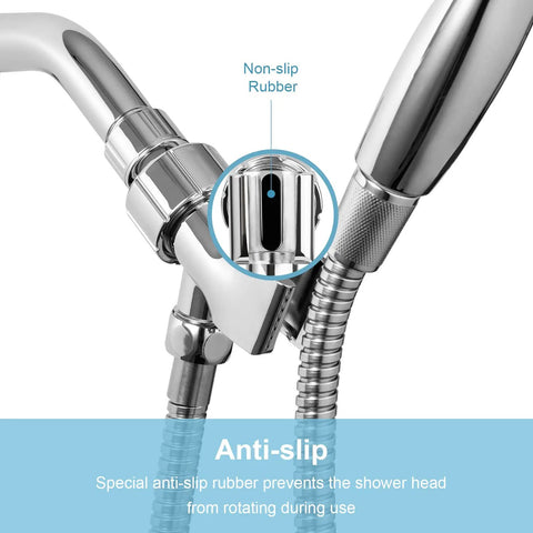 Adjustable Shower Arm Mount for Handheld Shower Head With Brass Ball Joint and 360 Degree Rotation, chrome finish with anti-slip rubber