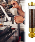 Wall Mounted Coffee Bean Dispenser With Hella Spacious Large Capacity Transparent Acrylic Jar In Slick Gold Finish For Busy Commercial Shops And Top Shelf Home Bars with coffee beans.