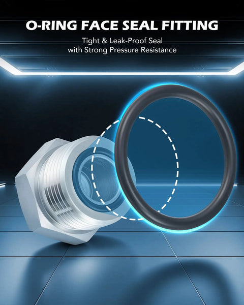 Heavy Duty Hydraulic Hose Cap And Plug Kit 144 Piece JIC And ORFS Fittings Set In Dash Sizes 4 6 8 10 12 16 close-up view