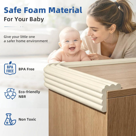 Game Changing Baby Edge Protectors And Corner Guards Super Wide High Density Foam Furniture Bumper Shields, BPA Free soft foam on table corner.