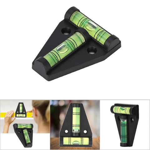 Omquot Crystal Clear T Spirit Level with Installation Hole; Portable ABS Acrylic Measuring Instrument for Camera, 5 * 4 * 1 Cm size, black design.
