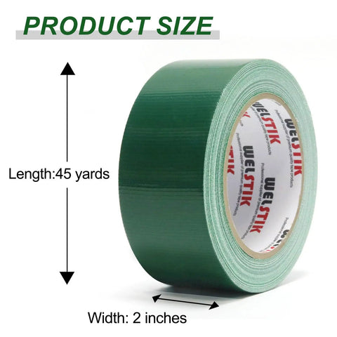 Heavy Duty Dark Green Duct Tape Waterproof Cloth Fabric Tape For Photographers And DIYers, Repairs, Crafts, Indoor Outdoor Use 2 Inch By 45 Yards Tough As Nails Yet Easy Tear, side view showing roll size.