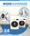 Magnetic Dryer Vent Kit With 2.6 Foot Aluminum Duct And Clamps, shown installed behind washers, highlighting magnetic connection.